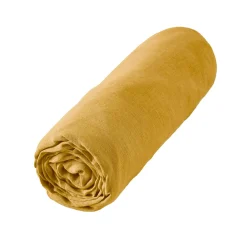 Drap Housse|EMINZA Drap housse lin lavé (180 x 200 cm) Louise Jaune moutarde