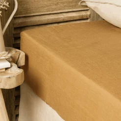 Drap Housse|EMINZA Drap housse lin lavé (180 x 200 cm) Louise Caramel