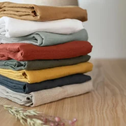 Drap Housse|EMINZA Drap housse lin lavé (160 x 200 cm) Louise Beige