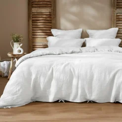 Drap Housse|EMINZA Drap housse lin lavé (140 x 190 cm) Louise Blanc