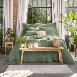 Drap Housse|EMINZA Drap housse lyocell Tencel™ lavé (140 x 200 cm) Olivia Vert romarin
