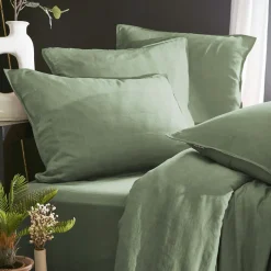 Drap Housse|EMINZA Drap housse lyocell Tencel™ lavé (200 x 200 cm) Olivia Vert romarin