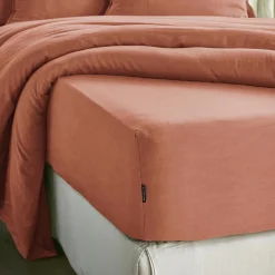 Drap Housse|EMINZA Drap housse lyocell Tencel™ lavé (160 x 200 cm) Olivia Terracotta