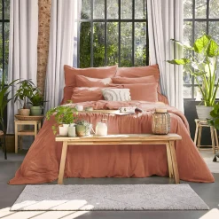 Drap Housse|EMINZA Drap housse lyocell Tencel™ lavé (160 x 200 cm) Olivia Terracotta