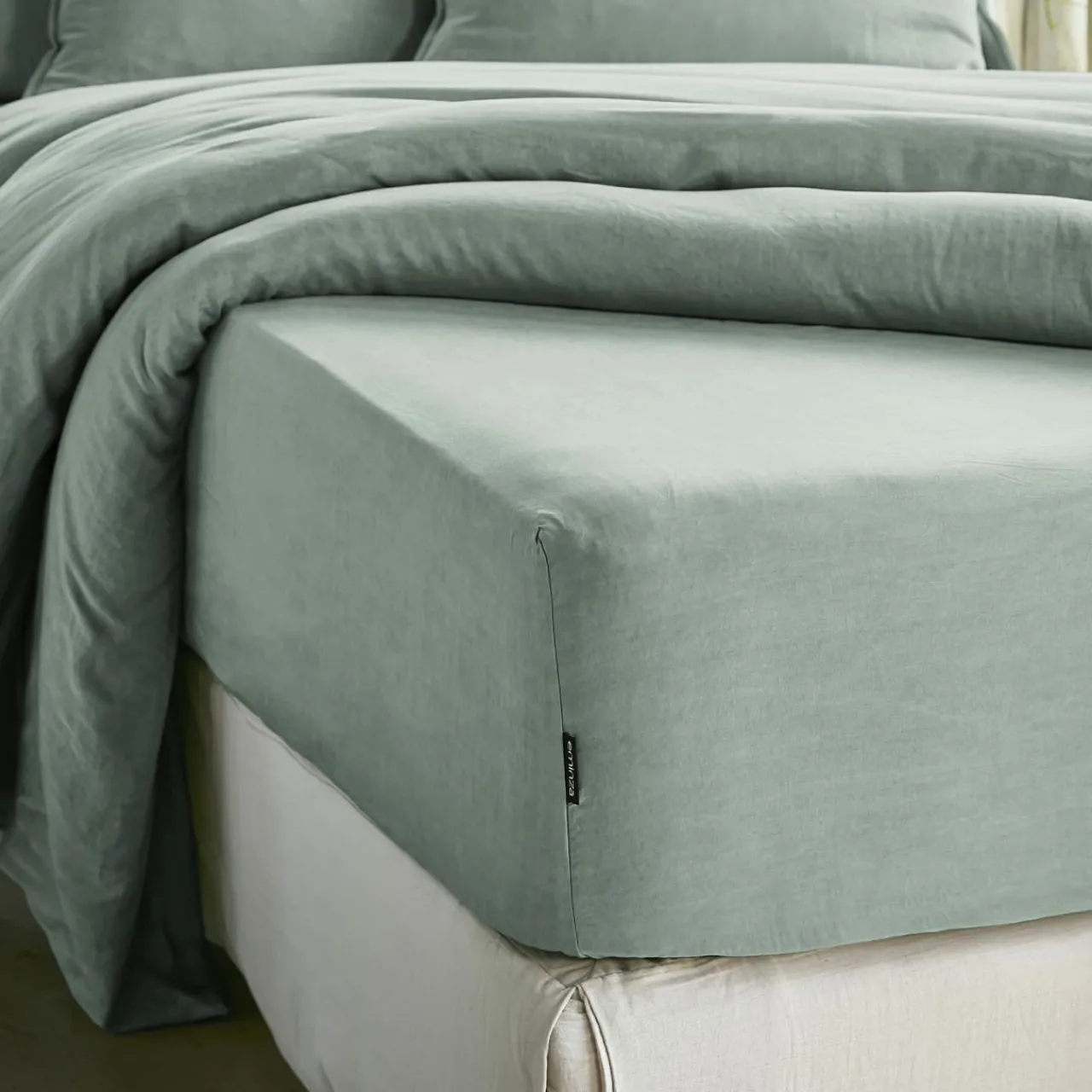 Drap Housse|EMINZA Drap housse lyocell Tencel™ lavé (90 x 200 cm) Olivia Vert Eucalyptus