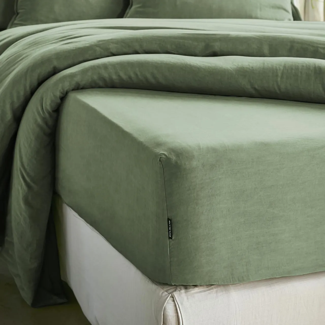 Drap Housse|EMINZA Drap housse lyocell Tencel™ lavé (90 x 200 cm) Olivia Vert romarin
