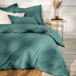 Drap Housse|EMINZA Drap housse percale de coton (160 x 200 cm) Cali Bleu canard