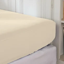 Drap Housse|EMINZA Drap housse percale de coton (180 x 200 cm) Cali Beige