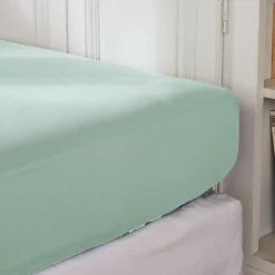 Drap Housse|EMINZA Drap housse percale de coton (200 x 200 cm) Cali Vert Eucalyptus