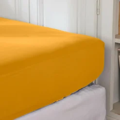 Drap Housse|EMINZA Drap housse percale de coton (140 x 190 cm) Cali Jaune moutarde
