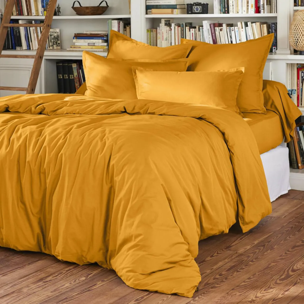 Drap Housse|EMINZA Drap housse percale de coton (160 x 200 cm) Cali Jaune moutarde