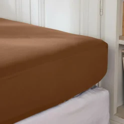Drap Housse|EMINZA Drap housse percale de coton (200 x 200 cm) Cali Marron Chocolat