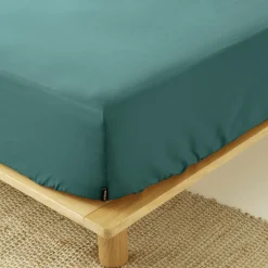 Drap Housse|EMINZA Drap housse percale de coton (90 x 200 cm) Cali Bleu canard