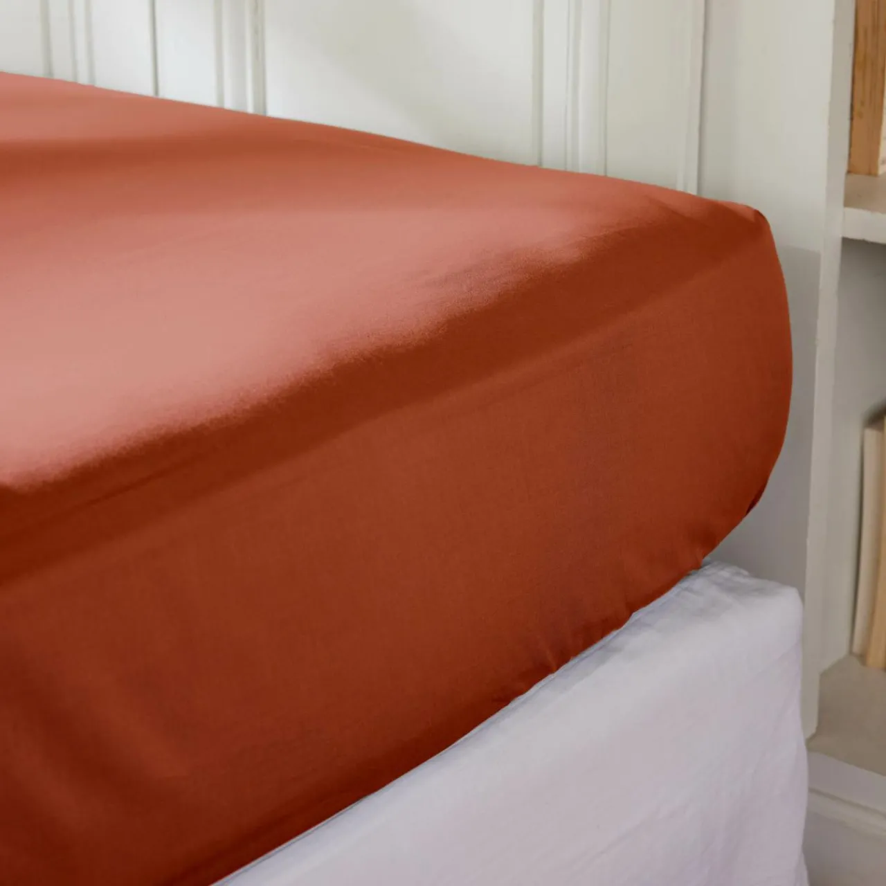 Drap Housse|EMINZA Drap housse percale de coton (200 x 200 cm) Cali Terracotta