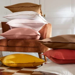 Drap Housse|EMINZA Drap housse percale de coton (200 x 200 cm) Cali Terracotta