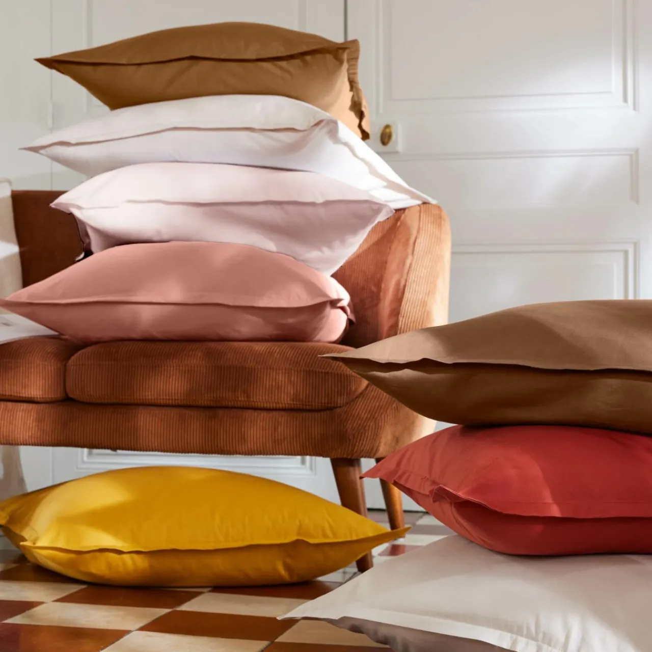 Drap Housse|EMINZA Drap housse percale de coton (140 x 200 cm) Cali Terracotta