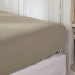 Drap Housse|EMINZA Drap housse percale de coton (90 x 200 cm) Cali Taupe