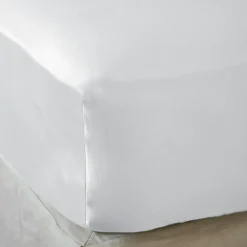 Drap Housse|EMINZA Drap housse satin de bambou (200 x 200 cm) Sienna chantilly Blanc