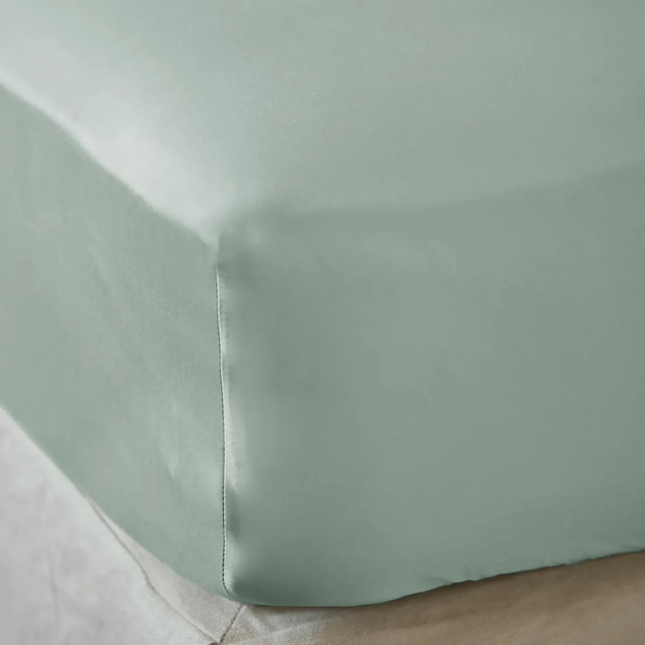 Drap Housse|EMINZA Drap housse satin de bambou (90 x 200 cm) Sienna Vert Eucalyptus