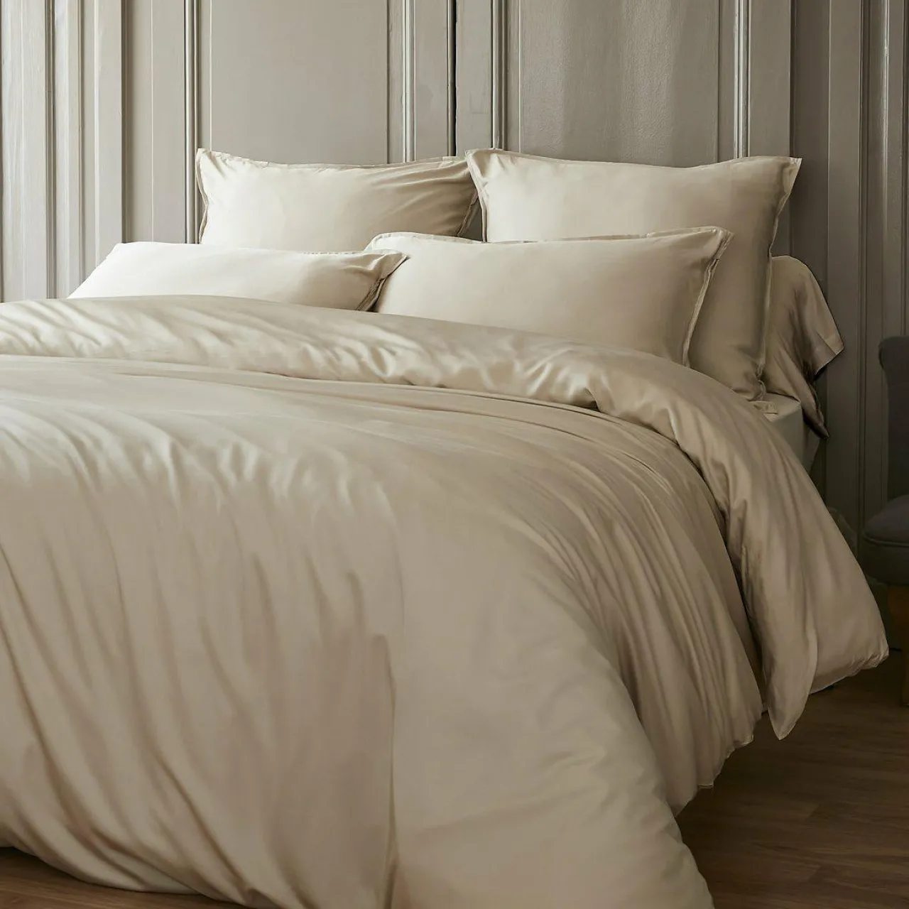 Drap Housse|EMINZA Drap housse satin de bambou (140 x 190 cm) Sienna Beige