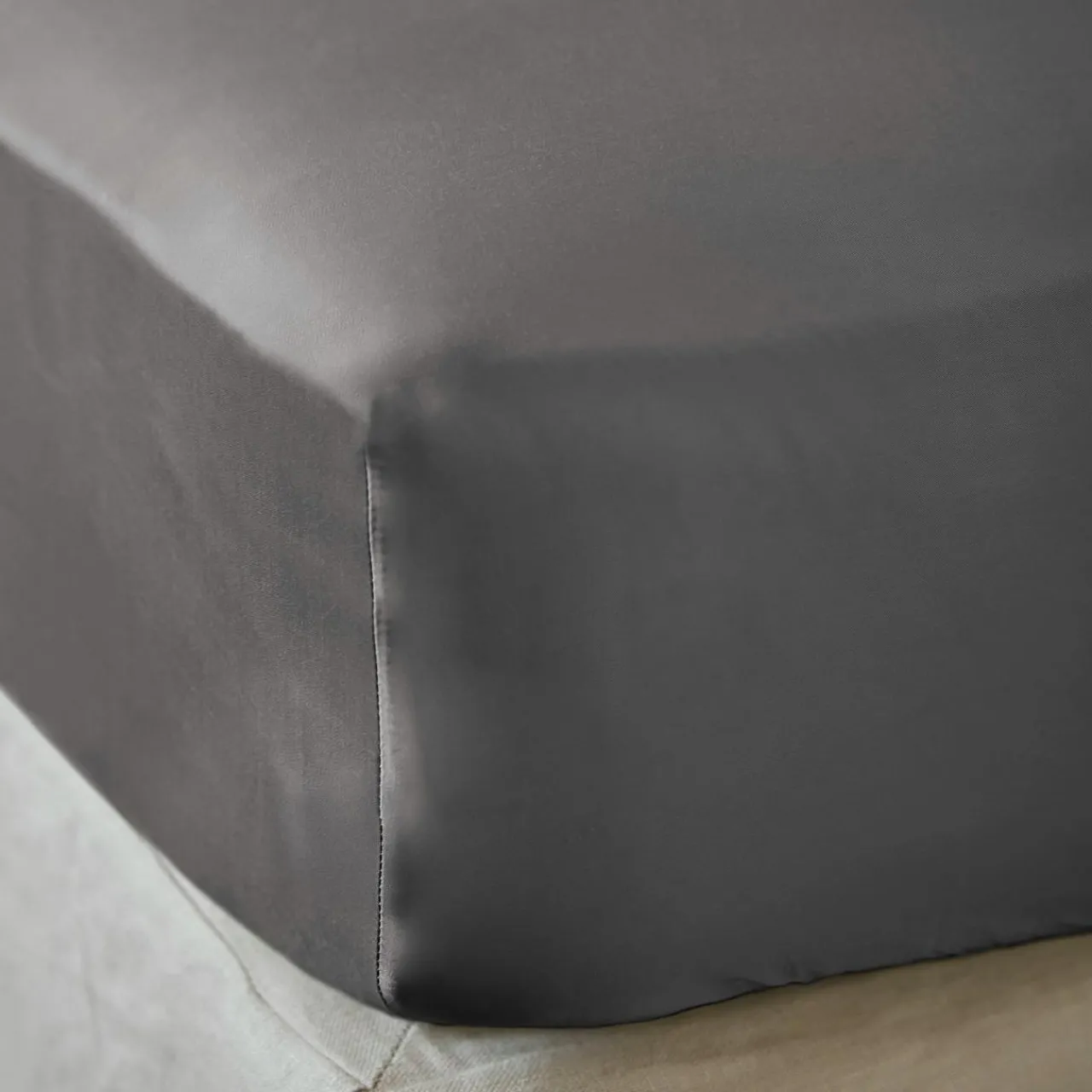 Drap Housse|EMINZA Drap housse satin de bambou (140 x 190 cm) Sienna granit Gris