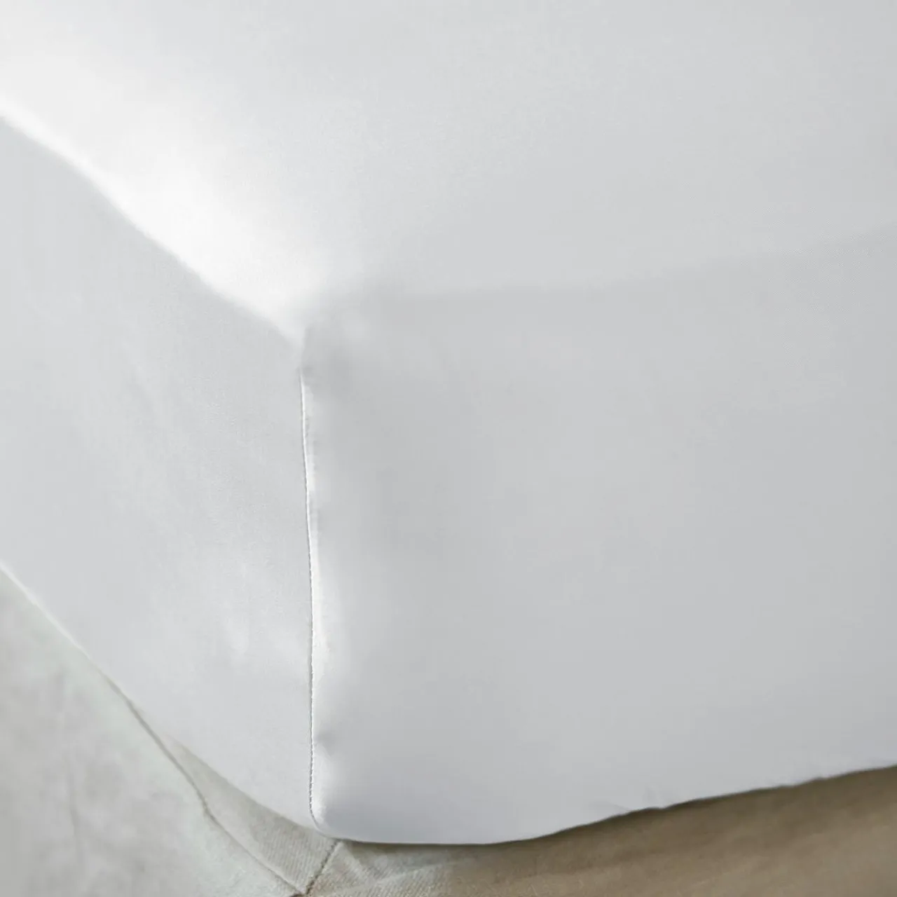 Drap Housse|EMINZA Drap housse satin de bambou (140 x 200 cm) Sienna chantilly Blanc