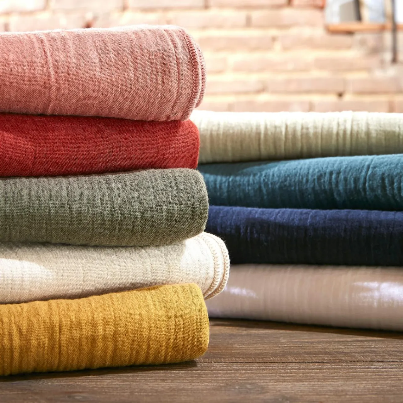 Drap Plat|EMINZA Drap plat gaze de coton (270 x 300 cm) Gaïa Vert Eucalyptus