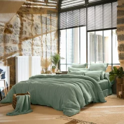 Drap Plat|EMINZA Drap plat gaze de coton (270 x 300 cm) Gaïa Vert Eucalyptus