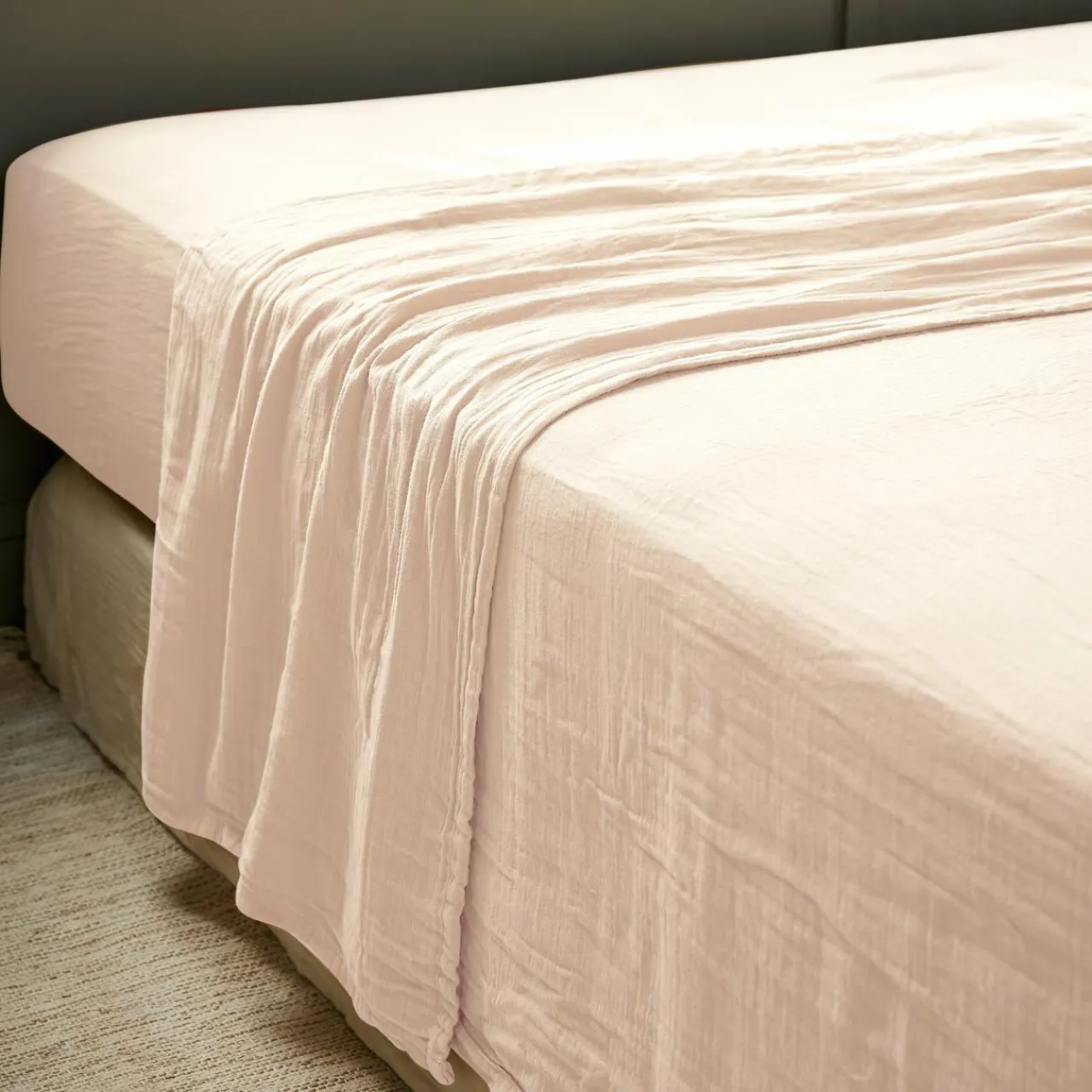 Drap Plat|EMINZA Drap plat gaze de coton (270 x 300 cm) Gaïa Rose poudré