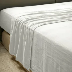 Drap Plat|EMINZA Drap plat gaze de coton (270 x 300 cm) Gaïa Gris nuage Gris clair