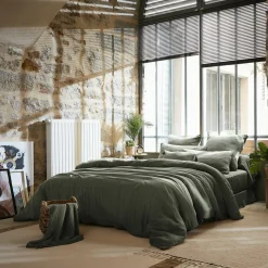 Drap Plat|EMINZA Drap plat gaze de coton (240 x 300 cm) Gaïa Vert romarin