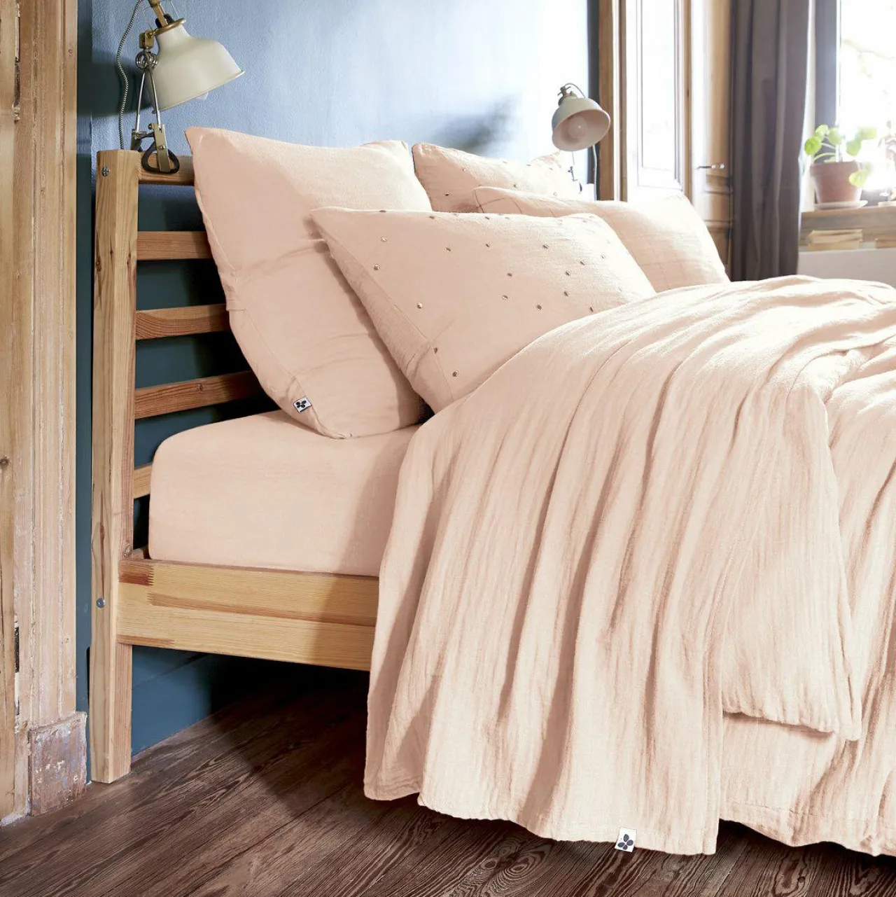 Drap Plat|EMINZA Drap plat gaze de coton (240 x 300 cm) Gaïa Rose poudré