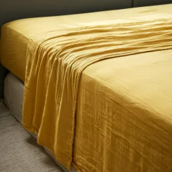 Drap Plat|EMINZA Drap plat gaze de coton (240 x 300 cm) Gaïa Jaune safran