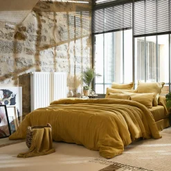 Drap Plat|EMINZA Drap plat gaze de coton (240 x 300 cm) Gaïa Jaune safran