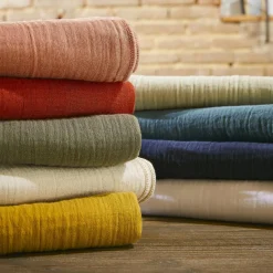 Drap Plat|EMINZA Drap plat gaze de coton (270 x 300 cm) Gaïa Rose Pêche