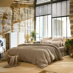 Drap Plat|EMINZA Drap plat gaze de coton (240 x 300 cm) Gaïa Ficelle