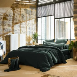 Drap Plat|EMINZA Drap plat gaze de coton (240 x 300 cm) Gaïa Vert sapin