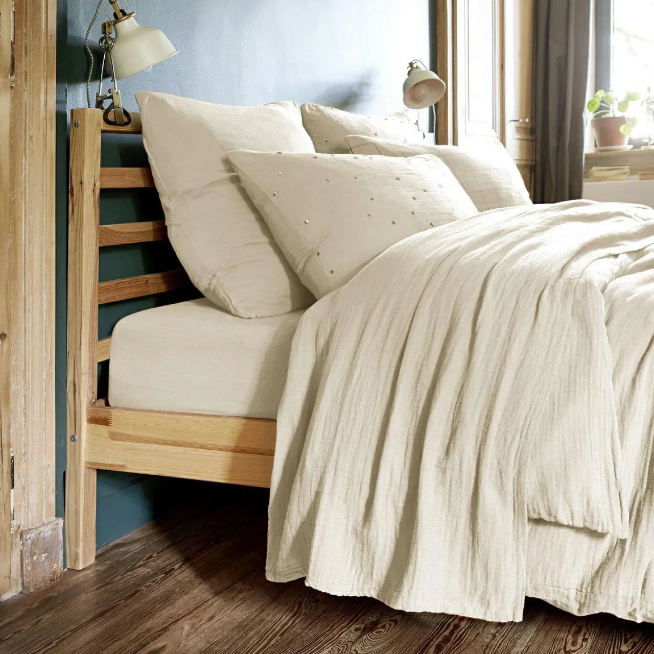 Drap Plat|EMINZA Drap plat gaze de coton (240 x 300 cm) Gaïa pampa Beige