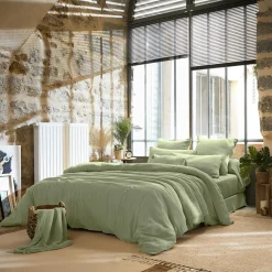 Drap Plat|EMINZA Drap plat gaze de coton (270 x 300 cm) Gaïa Vert tilleul