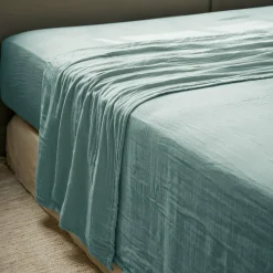 Drap Plat|EMINZA Drap plat gaze de coton (240 x 300 cm) Gaïa Bleu canard