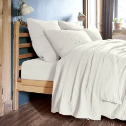 Drap Plat|EMINZA Drap plat gaze de coton (240 x 300 cm) Gaïa chantilly Blanc