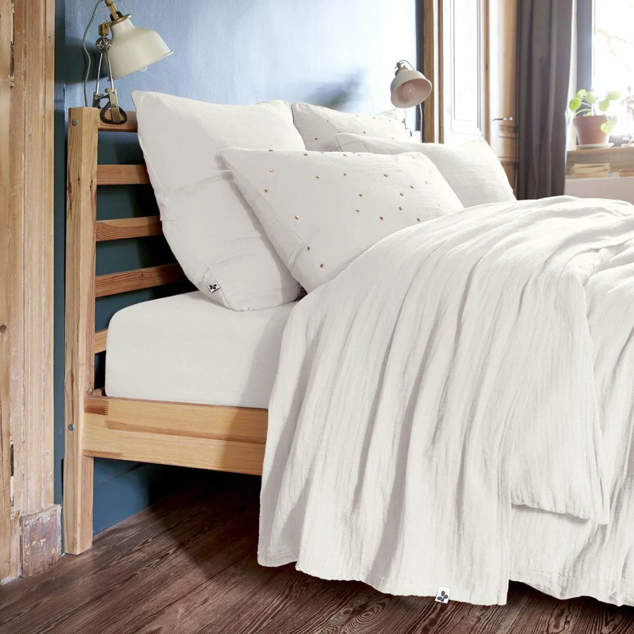 Drap Plat|EMINZA Drap plat gaze de coton (240 x 300 cm) Gaïa chantilly Blanc