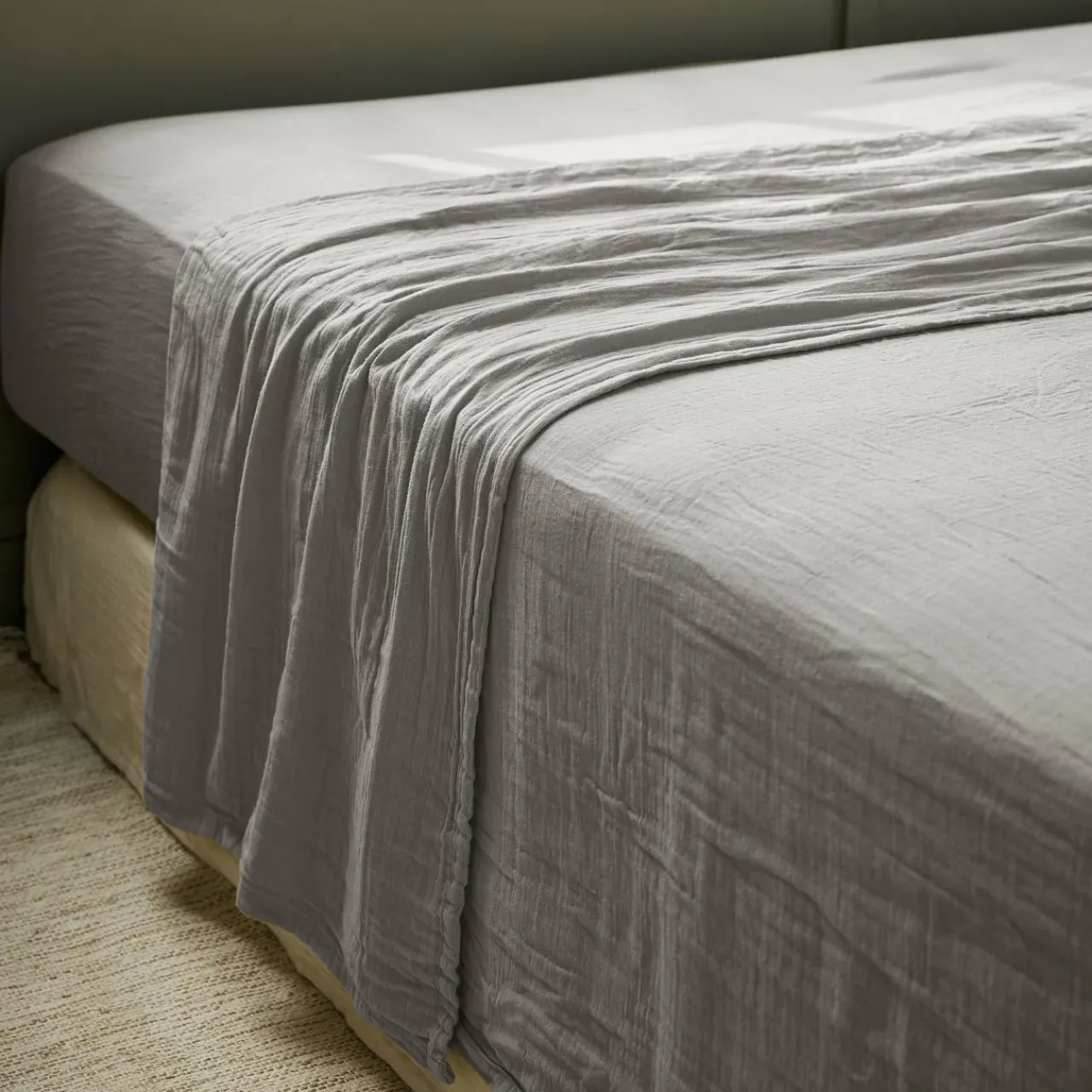 Drap Plat|EMINZA Drap plat gaze de coton (270 x 300 cm) Gaïa Gris granit Gris foncé