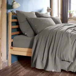 Drap Plat|EMINZA Drap plat gaze de coton (270 x 300 cm) Gaïa Gris granit Gris foncé