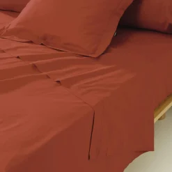 Drap Plat|EMINZA Drap plat percale de coton (270 x 300 cm) Cali Terracotta