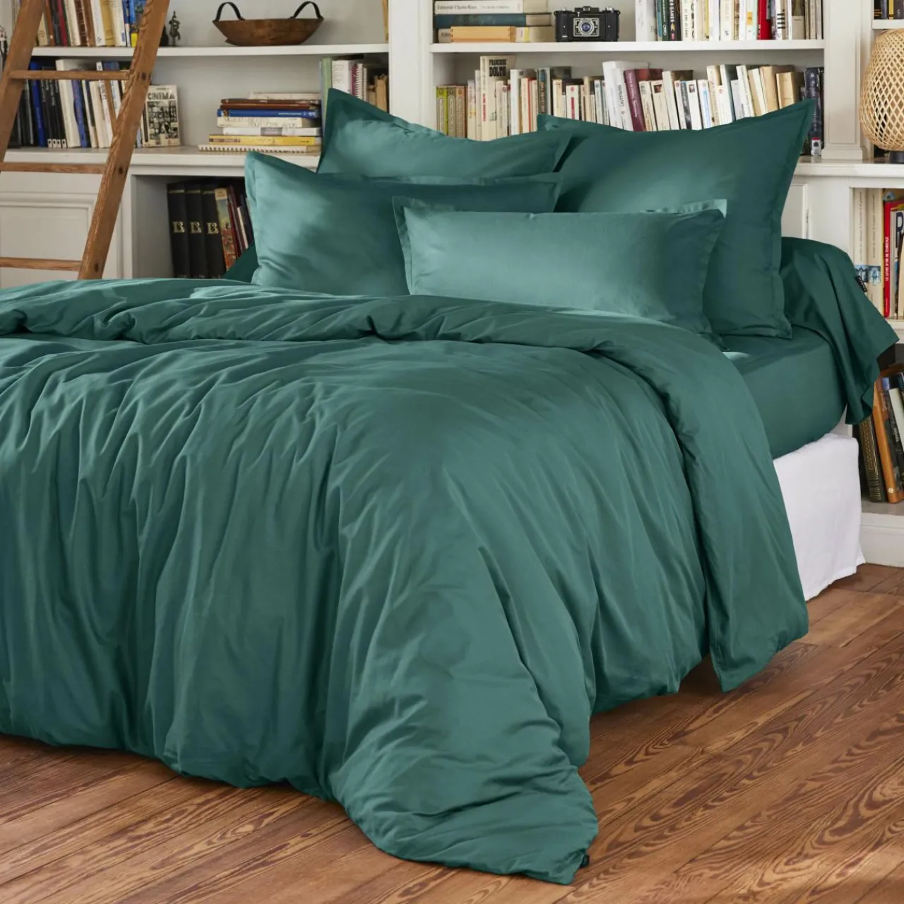 Drap Plat|EMINZA Drap plat percale de coton (270 x 300 cm) Cali Bleu canard