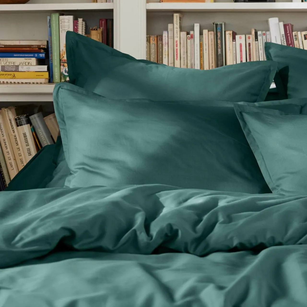 Drap Plat|EMINZA Drap plat percale de coton (270 x 300 cm) Cali Bleu canard