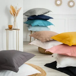 Drap Plat|EMINZA Drap plat percale de coton (180 x 290 cm) Cali Bois de rose Rose clair