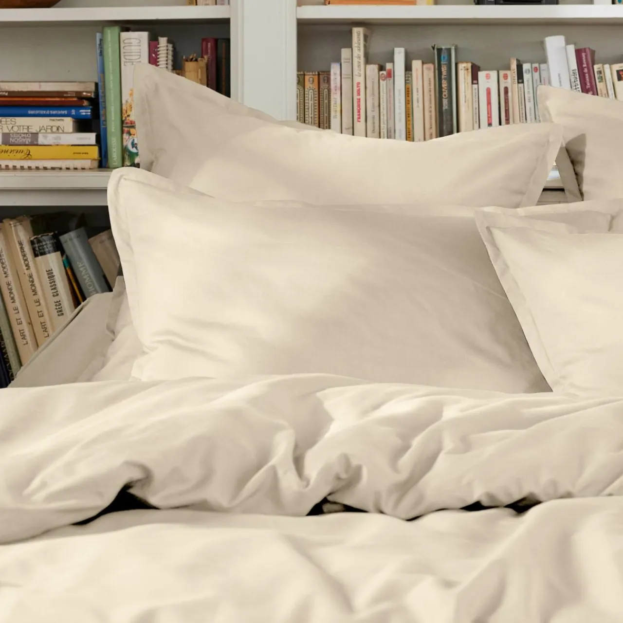 Drap Plat|EMINZA Drap plat percale de coton (270 x 300 cm) Cali Beige