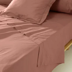 Drap Plat|EMINZA Drap plat percale de coton (270 x 300 cm) Cali Bois de rose Rose clair